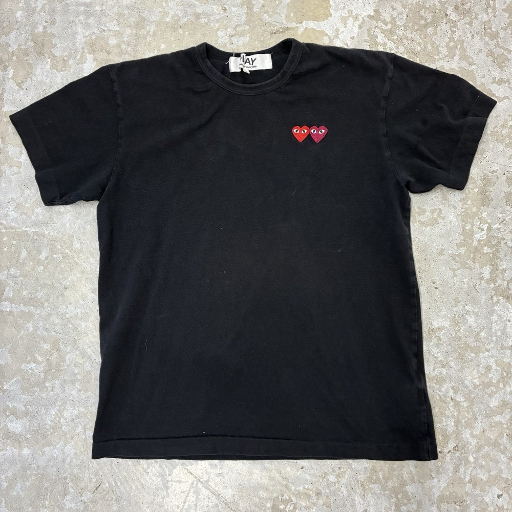 Comme des Garcons PLAY Double Heart T Shirt Mens XL Black Logo Tee Streetwear